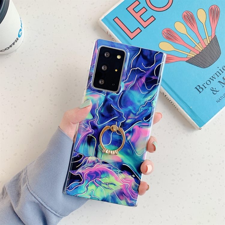 

For Samsung Galaxy A41 (EU Version) Laser Marble Pattern TPU Protective Case with Ring Holder(Fantasy)
