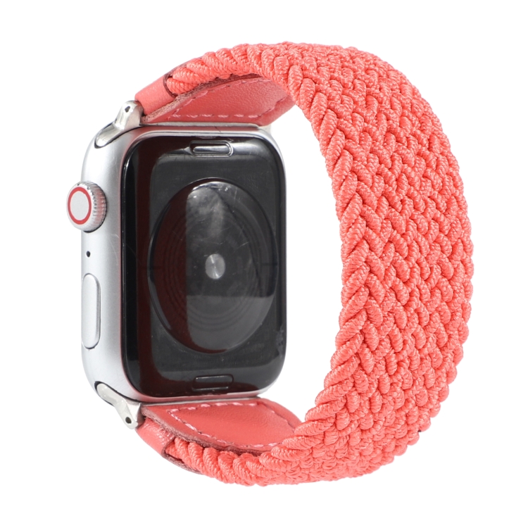 

Nylon + Leather Braided Watchband For Apple Watch Series 6 & SE & 5 & 4 40mm / 3 & 2 & 1 38mm, Size:S(Rose Red)