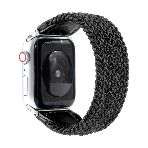 

Nylon + Leather Braided Watchband For Apple Watch Series 6 & SE & 5 & 4 44mm / 3 & 2 & 1 42mm, Size:M(Black)