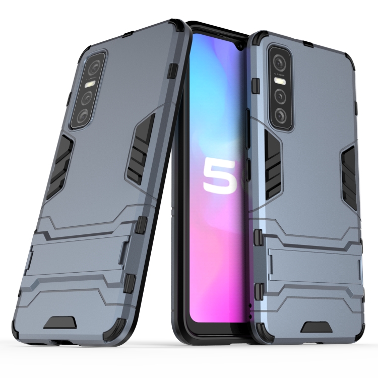 

For vivo Y73s PC + TPU Shockproof Protective Case with Holder(Navy Blue)