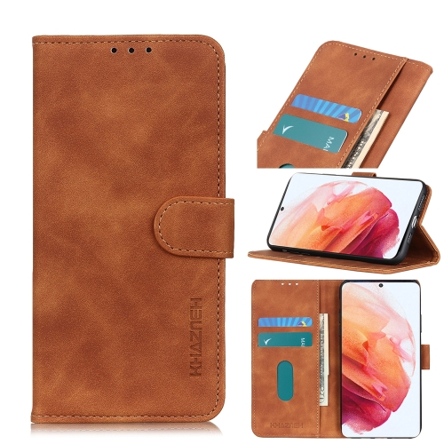 

For Samsung Galaxy S21 5G KHAZNEH Retro Texture PU + TPU Horizontal Flip Leather Case with Holder & Card Slots & Wallet(Brown)