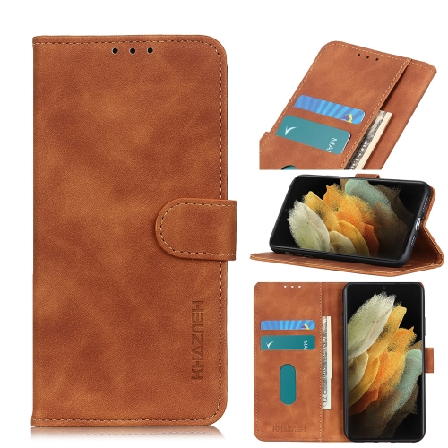 

For Samsung Galaxy S21 Ultra 5G KHAZNEH Retro Texture PU + TPU Horizontal Flip Leather Case with Holder & Card Slots & Wallet(Brown)