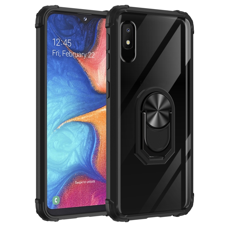 

For Samsung Galaxy A10e Shockproof Transparent TPU + Acrylic Protective Case with Ring Holder(Black)