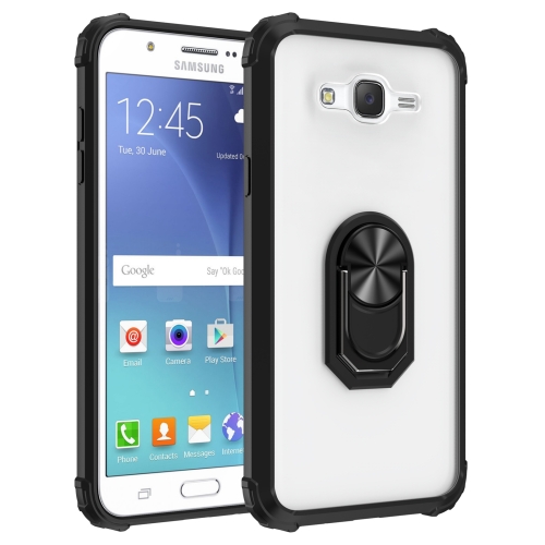 

For Samsung Galaxy J7 Shockproof Transparent TPU + Acrylic Protective Case with Ring Holder(Black)