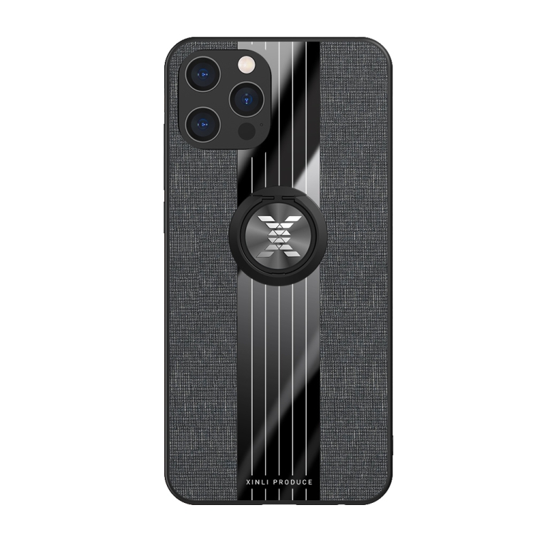 

XINLI Stitching Cloth Textue Shockproof TPU Protective Case with Ring Holder For iPhone 12(Black)