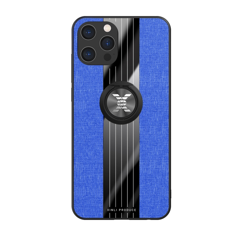 

XINLI Stitching Cloth Textue Shockproof TPU Protective Case with Ring Holder For iPhone 12 Pro(Blue)