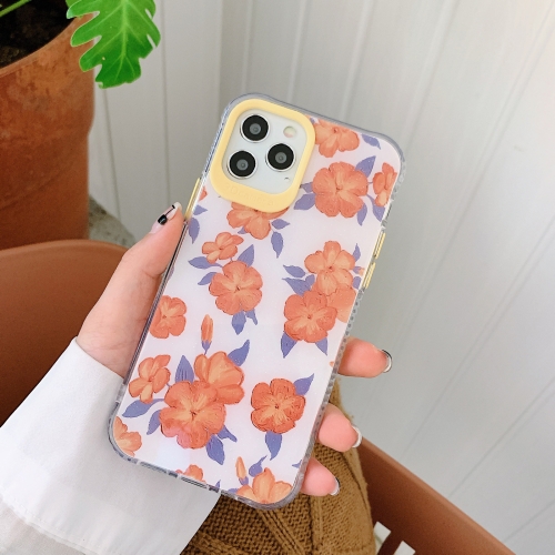 

Orange Flower Pattern Shockproof Protective Case For iPhone 12 / 12 Pro