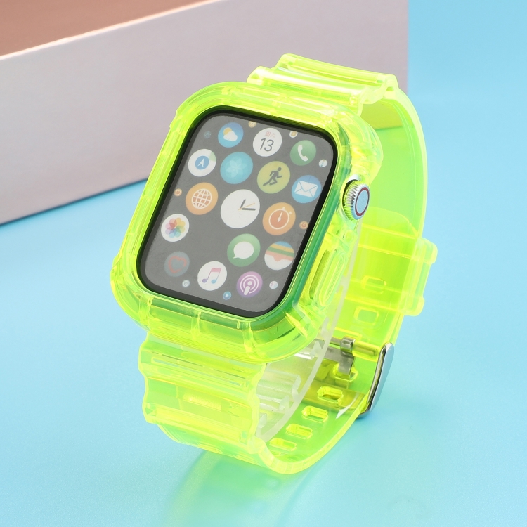 

Transparent TPU Integrated Replacement Watch Strap For Apple Watch Series 6 & SE & 5 & 4 40mm / 3 & 2 & 1 38mm(Fluorescent Green)