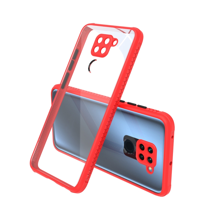

For Xiaomi Redmi Note 9 Tire Side Texture Contrast Button Shockproof PC + TPU Phone Protective Case(Red)