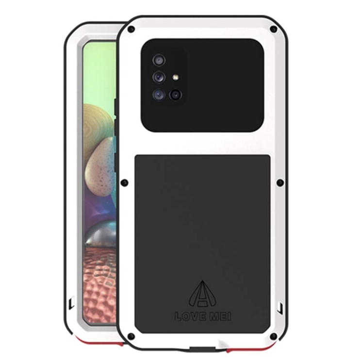 

For Samsung Galaxy A71 5G LOVE MEI Metal Shockproof Waterproof Dustproof Protective Case with Glass(White)