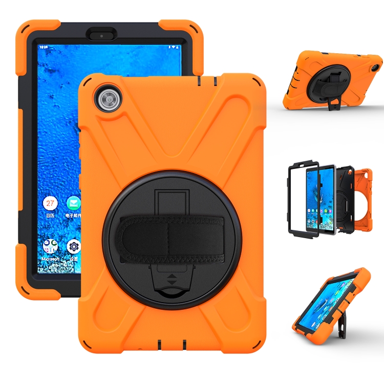 

For Lenovo Tab M8 Shockproof Colorful Silicone + PC Protective Case with Holder & Hand Grip Strap & Shoulder Strap(Orange)