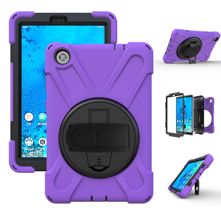 

For Lenovo Tab M8 Shockproof Colorful Silicone + PC Protective Case with Holder & Hand Grip Strap & Shoulder Strap(Purple)