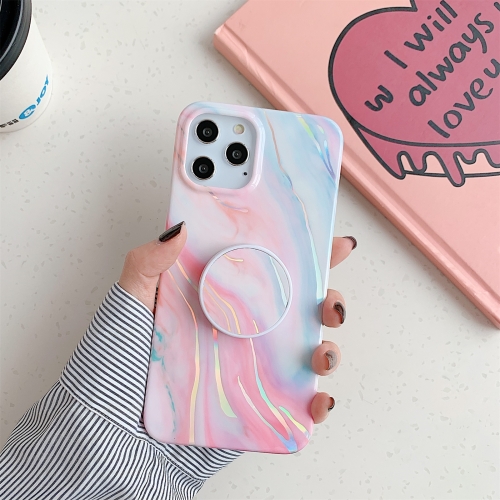 

Laser Marble Pattern TPU Protective Case with Folding Holder For iPhone 12 / 12 Pro(Pink Floating Cloud)