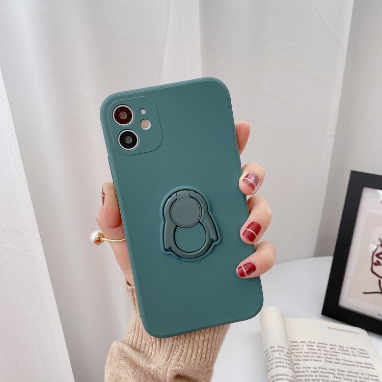 

Solid Color TPU Protective Case with Penguin Holder For iPhone 12 Pro(Dark Green)