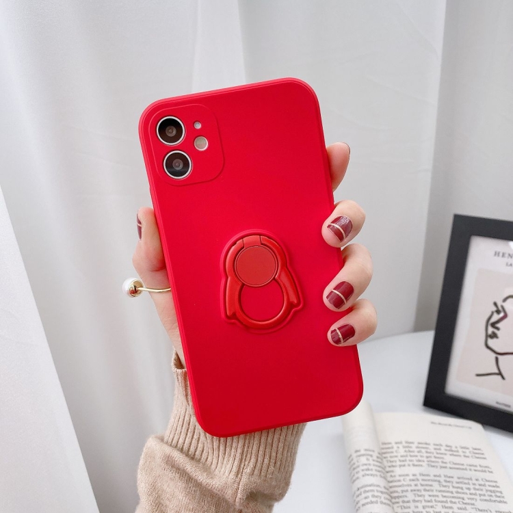 

Solid Color TPU Protective Case with Penguin Holder For iPhone 12 Pro Max（Red）