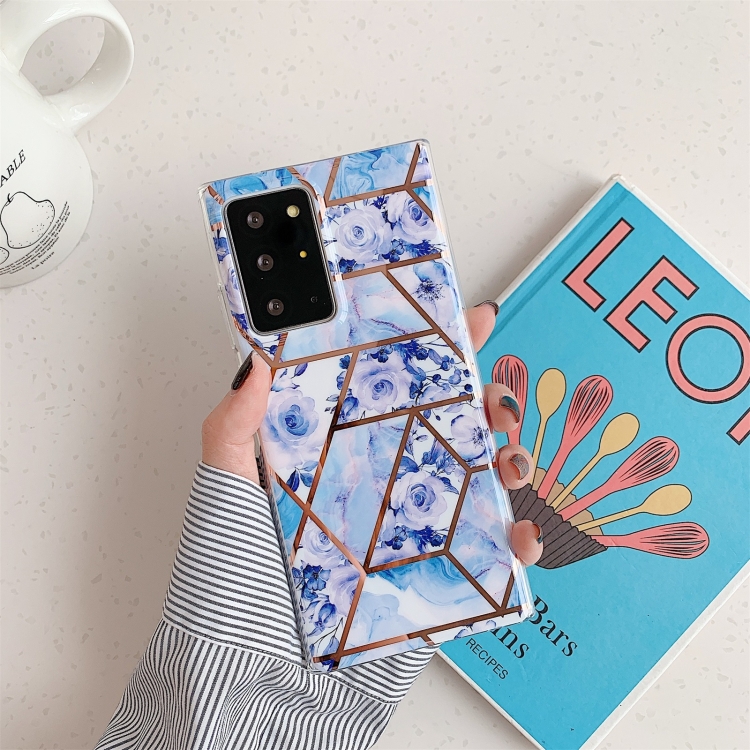 

For Samsung Galaxy Note20 Electroplating Stitching Pattern Soft TPU Protective Case(Stitching Blue Flowers)