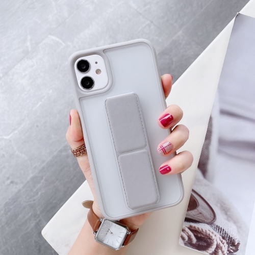 

Transparent Shockproof Matte Protective Case with Wristband & Holder For iPhone 12 / 12 Pro(Gray)