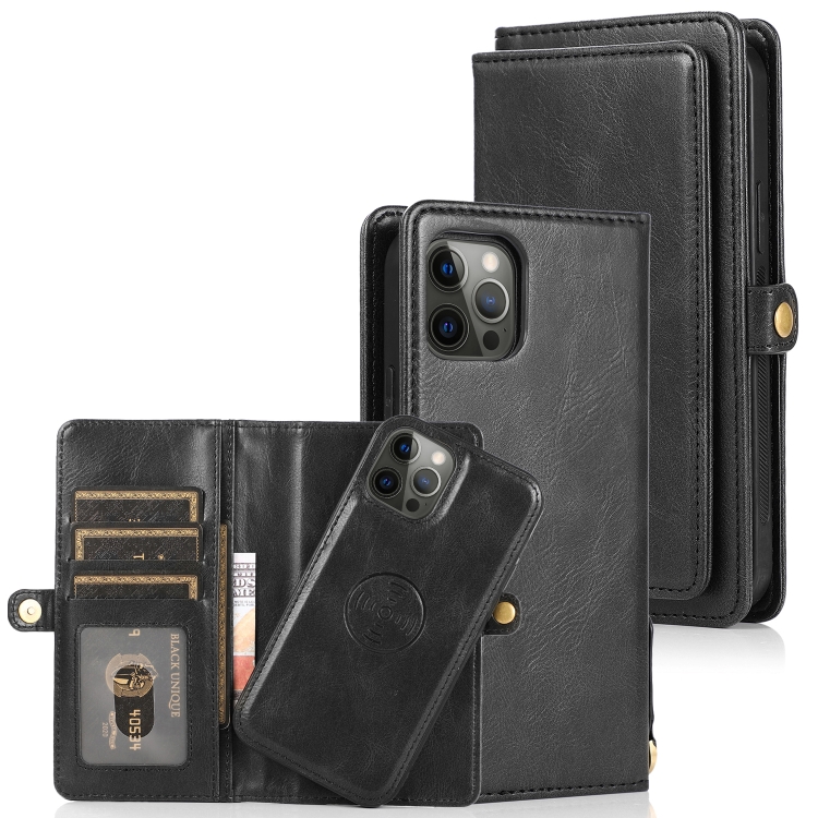 

Multiple Card Slots Detachable Magnetic Horizontal Flip Leather Case with Card Slots & Holder & Wallet For iPhone 12 / 12 Pro(Black)