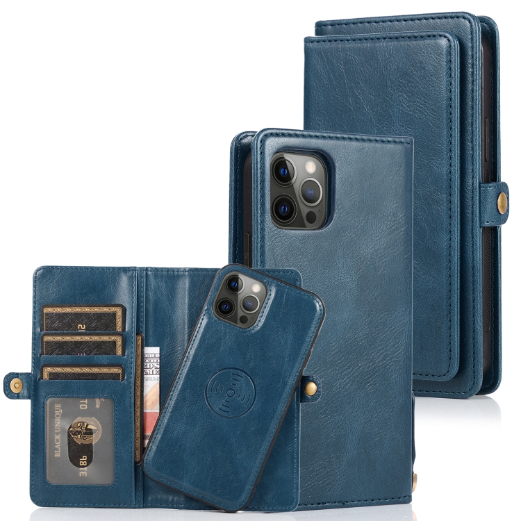

Multiple Card Slots Detachable Magnetic Horizontal Flip Leather Case with Card Slots & Holder & Wallet For iPhone 12 Pro Max(Navy Blue)