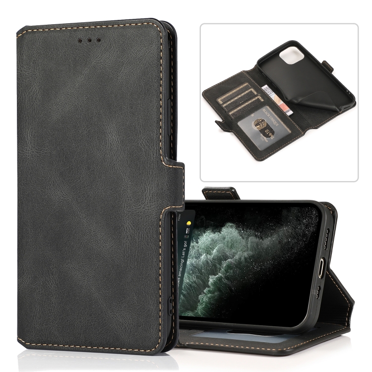 

Retro Magnetic Closing Clasp Horizontal Flip Leather Case with Holder & Card Slots & Photo Frame & Wallet For iPhone 12 mini(Black)