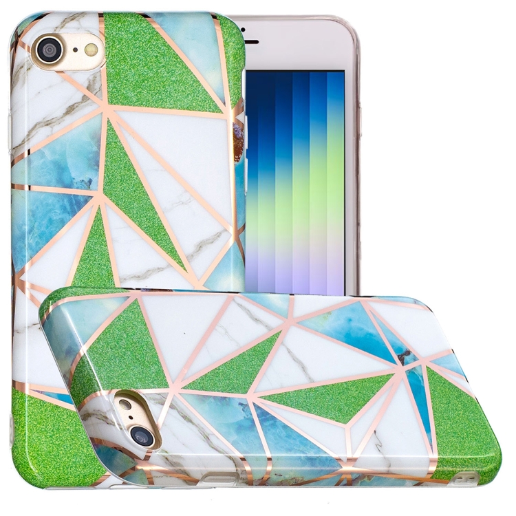 

Full Plating Splicing Gilding Protective Case For iPhone SE (2020) / 8 / 7(Green Triangle Body Color Matching)