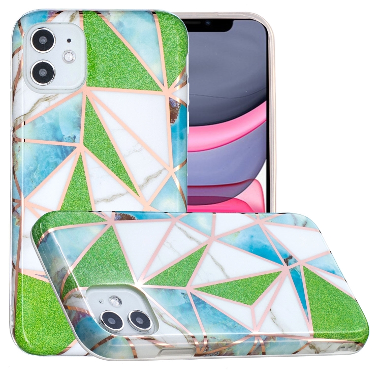 

Full Plating Splicing Gilding Protective Case For iPhone 11(Green Triangle Body Color Matching)