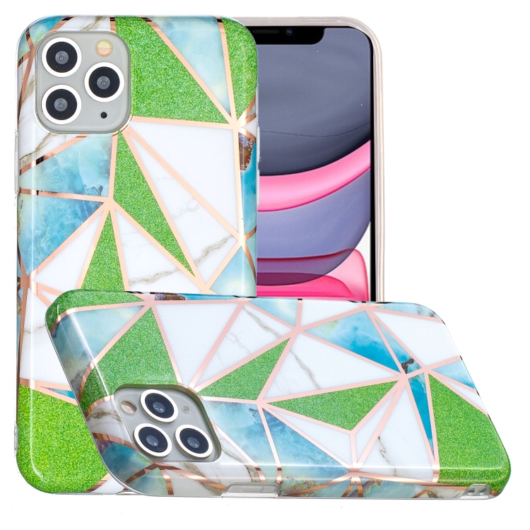 

Full Plating Splicing Gilding Protective Case For iPhone 11 Pro(Green Triangle Body Color Matching)