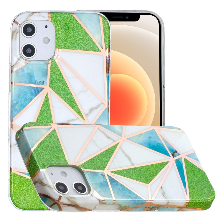 

Full Plating Splicing Gilding Protective Case For iPhone 12 mini(Green Triangle Body Color Matching)