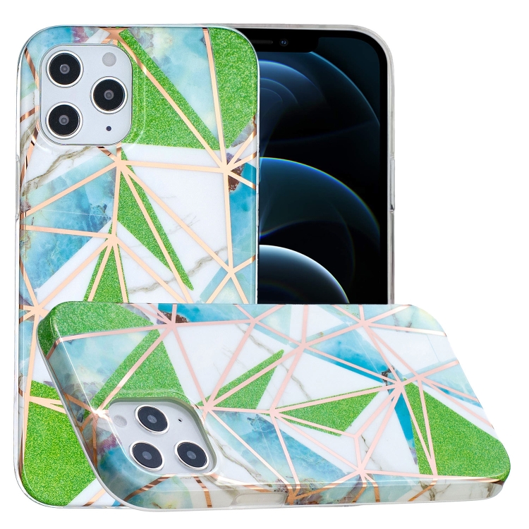 

Full Plating Splicing Gilding Protective Case For iPhone 12 Pro Max(Green Triangle Body Color Matching)