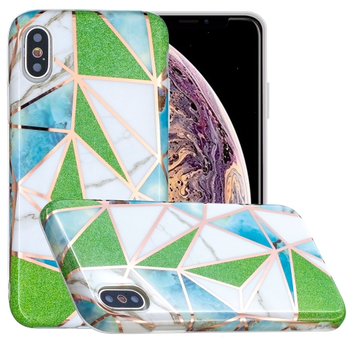 

Full Plating Splicing Gilding Protective Case For iPhone XS Max(Green Triangle Body Color Matching)