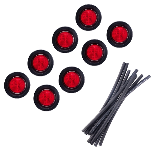 

8 PCS Truck Trailer Red LED 2 inch Round Side Marker Clearance Tail Light Kits with Heat Shrink Tube