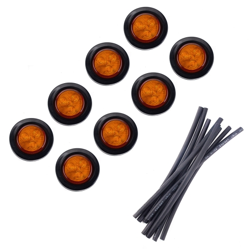 

8 PCS Truck Trailer Yellow LED 2.5 inch Round Side Marker Clearance Tail Light Kits with Heat Shrink Tube