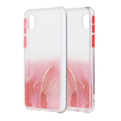 

For Samsung Galaxy A01 Core Marble Pattern Glittery Powder Shockproof TPU Case with Detachable Buttons(Red)