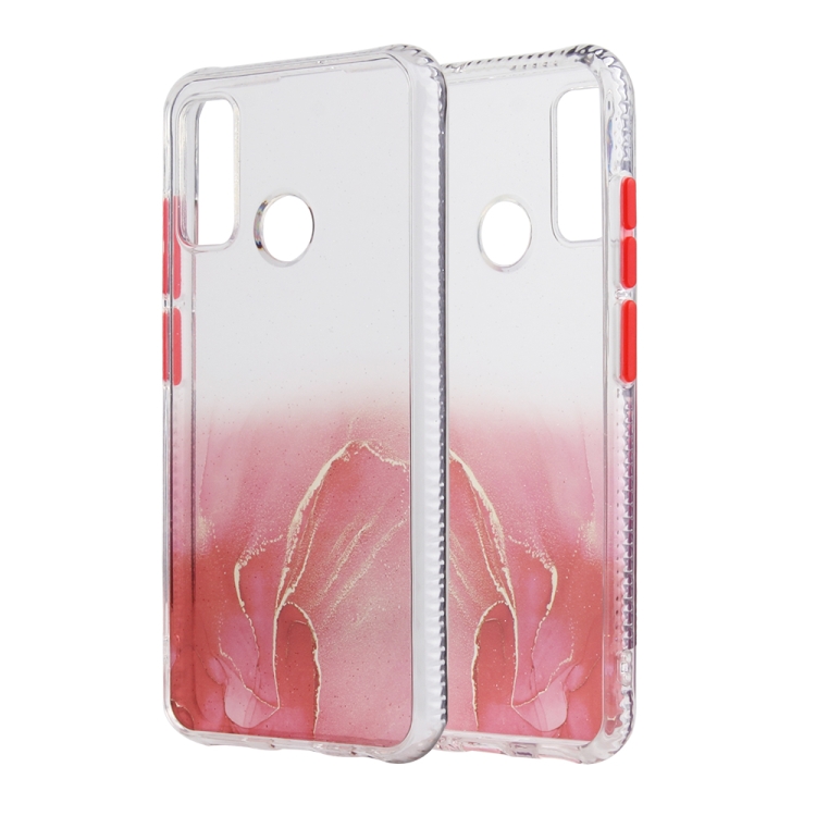 

For Huawei P Smart (2020) Marble Pattern Glittery Powder Shockproof TPU Case with Detachable Buttons(Red)