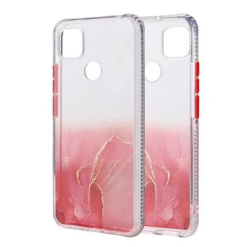 

For Xiaomi Redmi 9C Marble Pattern Glittery Powder Shockproof TPU Case with Detachable Buttons(Red)