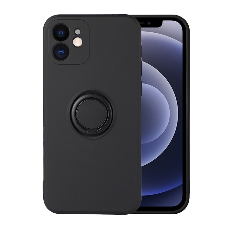 

Solid Color Liquid Silicone Shockproof Full Coverage Protective Case with Ring Holder For iPhone 12 Pro(Black)