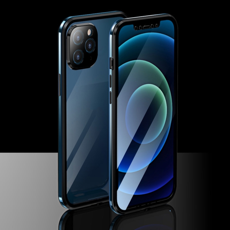 

Electroplating Frame Double Sides Tempered Glass Magnetic Adsorption Case For iPhone 12 Pro Max(Black + Blue)