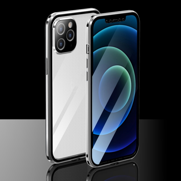 

Electroplating Frame Double Sides Tempered Glass Magnetic Adsorption Case For iPhone 12 Pro Max(Silver)