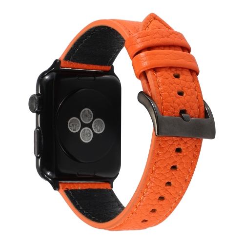 

Litchi Texture Genuine Leather Watchband For Apple Watch Series 6 & SE & 5 & 4 40mm / 3 & 2 & 1 38mm(Orange)