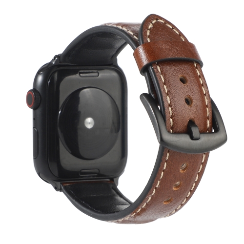 

Genuine Leather Watchband For Apple Watch Series 6 & SE & 5 & 4 40mm / 3 & 2 & 1 38mm(Dark Brown)