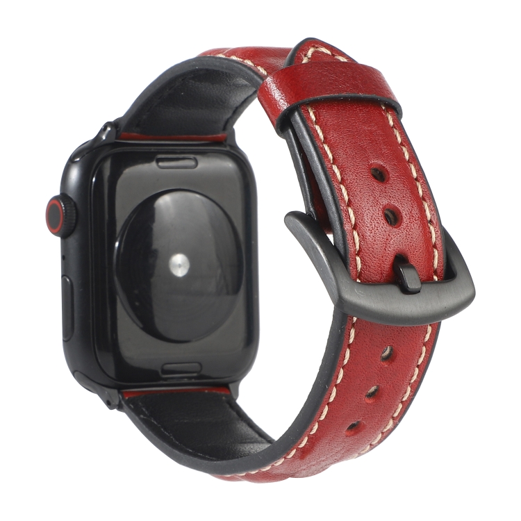 

Genuine Leather Watchband For Apple Watch Series 6 & SE & 5 & 4 44mm / 3 & 2 & 1 42mm(Red)