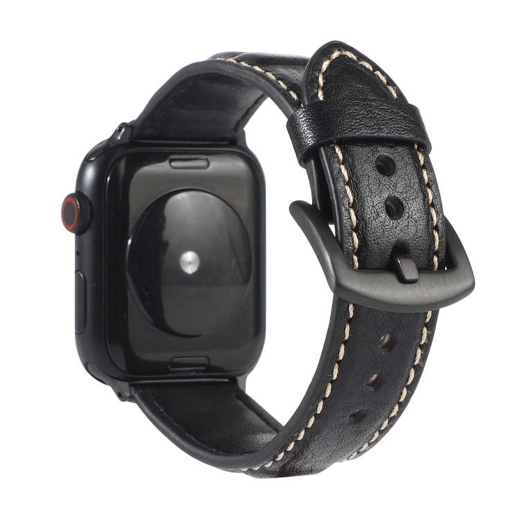 

Genuine Leather Watchband For Apple Watch Series 6 & SE & 5 & 4 44mm / 3 & 2 & 1 42mm(Black)