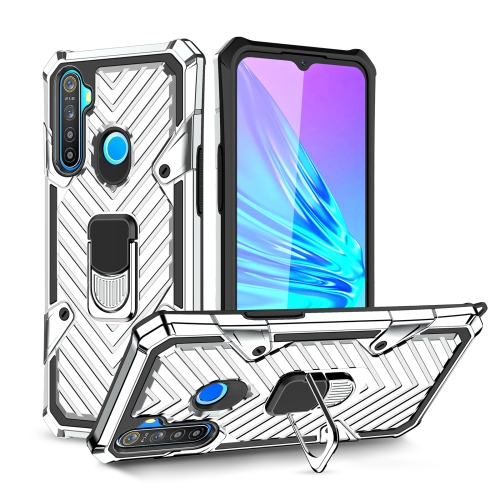 

For OPPO Realme 5 Cool Armor PC + TPU Shockproof Case with 360 Degree Rotation Ring Holder(Silver)