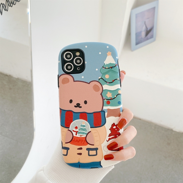 

Christmas Pattern Embossed Lambskin Oval Protective Case For iPhone 11 Pro Max(Christmas Tree Bear)