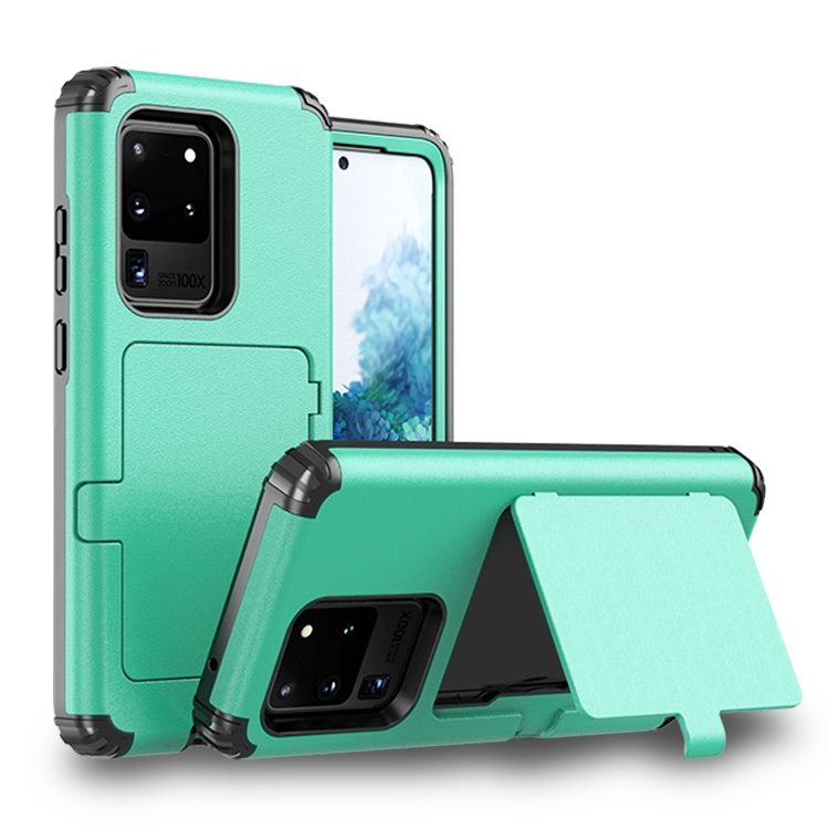 

For Samsung Galaxy S20 Dustproof Pressure-proof Shockproof PC + TPU Case with Card Slot & Mirror(Mint Green)