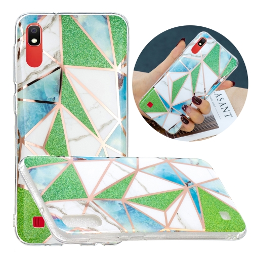 

For Samsung Galaxy A10 / M10 Flat Plating Splicing Gilding Protective Case(Green Triangle Body Color Matching)