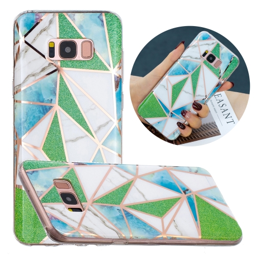 

For Samsung Galaxy S8 Flat Plating Splicing Gilding Protective Case(Green Triangle Body Color Matching)