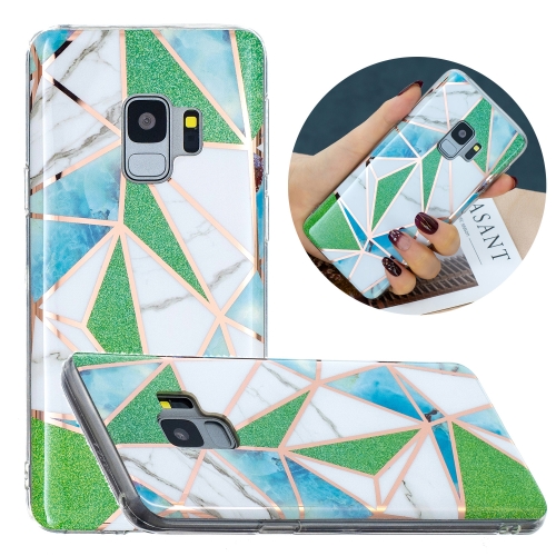 

For Samsung Galaxy S9 Flat Plating Splicing Gilding Protective Case(Green Triangle Body Color Matching)