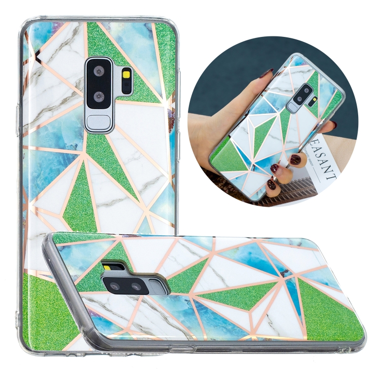 

For Samsung Galaxy S9+ Flat Plating Splicing Gilding Protective Case(Green Triangle Body Color Matching)