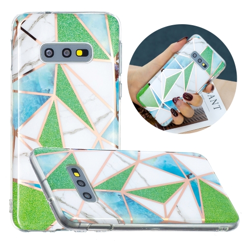 

For Samsung Galaxy S10e Flat Plating Splicing Gilding Protective Case(Green Triangle Body Color Matching)